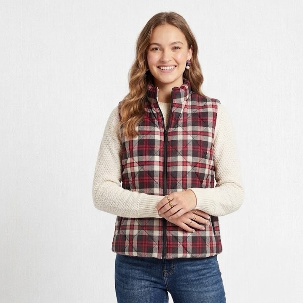 Vera Bradley NWT Red Plaid Quilted Puffer Vest Size XL